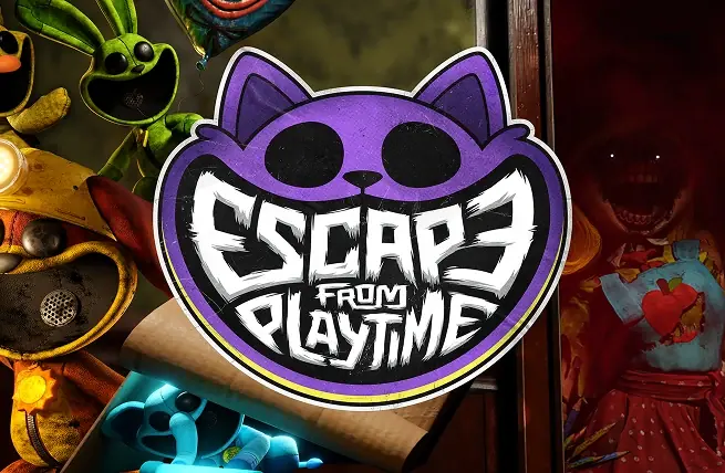 The purple CatNap head logo of Escape from Playtime on dark background